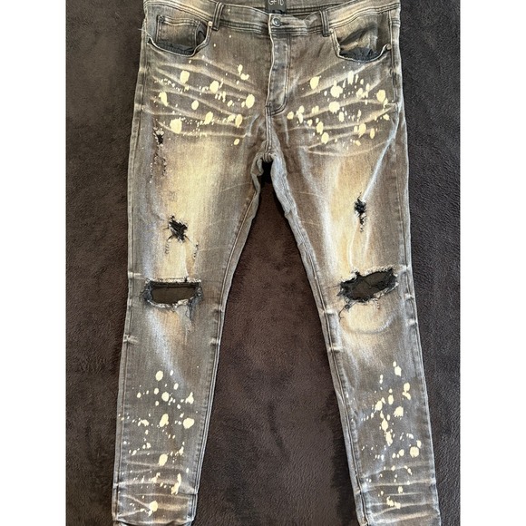 GFTD Distressed Ripped Gray Wash Denim‎ Jeans Paint Splatter Design - Picture 1 of 9